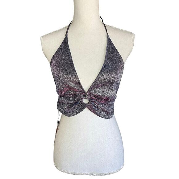 CIDER Glitter O-Ring Backless Halter Crop Top New with tag race festival purple - Picture 2 of 8